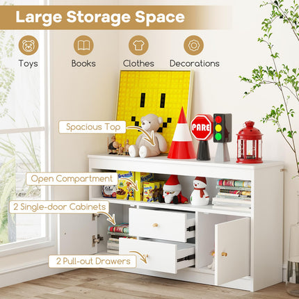 Costzon Kids Toy Storage Organizer, Wooden Children Bookshelf Storage Chest w/Open Shelf