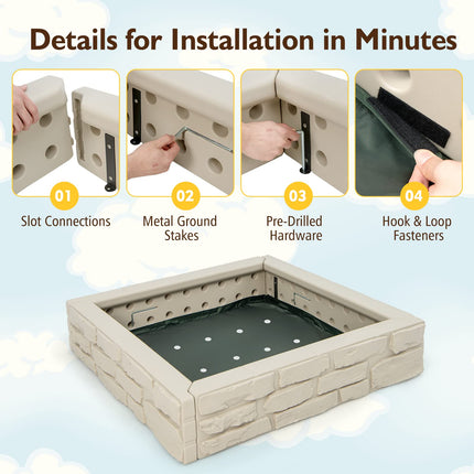 Costzon Kids Sandbox with Cover, 47"x 47" HDPE Sandpit with Oxford Cover, Bottom Liner