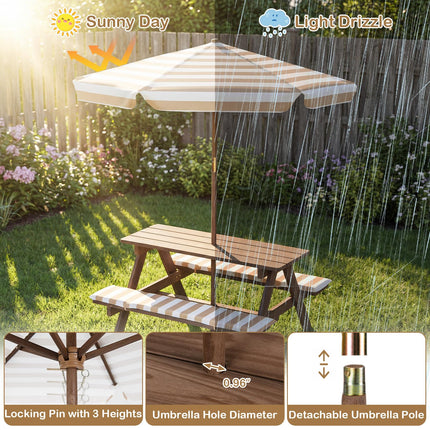 Costzon Kids Wooden Toddler Outdoor Table Bench Set Stripe Fabric