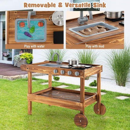 Costzon Mud Kitchen, Outdoor Play Kitchen with Sink, Faucet, Stoves and Cooking Accessories