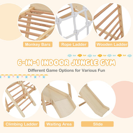 Costzon 6-in-1 Indoor Jungle Gym, Large Size Montessori Climbing Toys for Toddlers with Monkey Bars