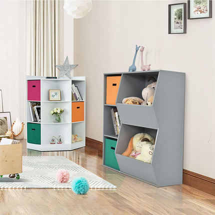 Costzon 9-Cubby Kids Bookcase, Children's Corner Cabinet with 6 Cubes and 3 Shelves, Wooden Toy Organizers and Storage Book Shelves