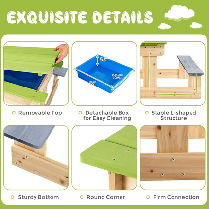 Costzon Kids Picnic Table, 3 in 1 Multipurpose Sand & Water Table w/Removable Top & 2 Storage Boxes