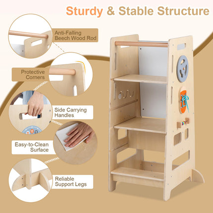 Costzon 4-in-1 Toddler Step Stool with Adjustable Height & Blackboard | Anti-Tip Montessori Tower