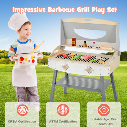 Costzon Kids Barbecue Grill Playset, Wooden Kitchen Playset with 17 Play Food & Barbecue Accessories