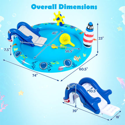 Costzon Shark Outdoor Kids Summer Playhouse Inflatable Water Park (74'' x 60'' x 24.8'')