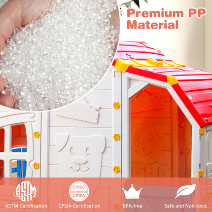 Costzon Roomy Kids Playhouse, Realistic Cottage Playset w/Open-able Windows, Indoor Outdoor Playhouse for Kids