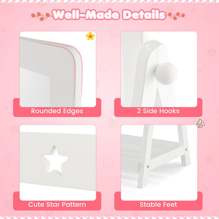 Costzon Kids Full Length Mirror, Princess Floor Free Standing Mirror w/Storage Shelf & Basket (White)