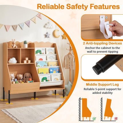 Costzon Montessori Toddler BookShelf | Toy Storage Organizer with w/ 5 Fabric Pockets