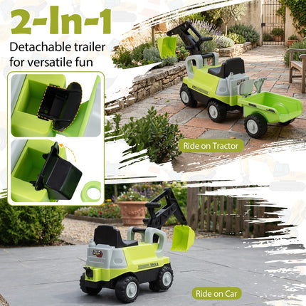Costzon 2-in-1 Kids Ride on Excavator Tractor with Detachable Trailer