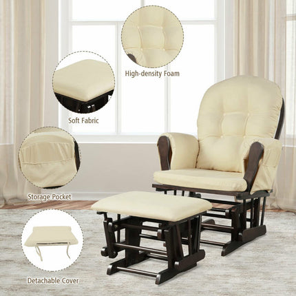 Costzon Nursery Glider with Ottoman, Upholstered Comfort Glider Rocker with Padded Cushion (Beige)