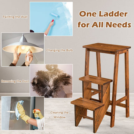 Costzon Folding Step Stool 3 Tier Wood Ladder