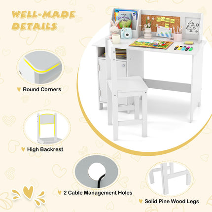 Costzon Kids Desk and Chair Set, Wooden Children Study Table with Hutch