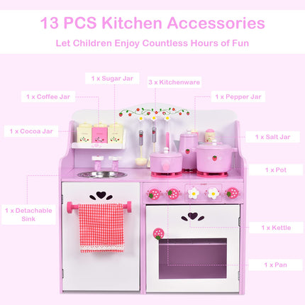 Costzon Kids Kitchen Playset Wooden Pretend Little Chef Cooking Toy Set with Sink
