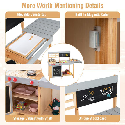 Costzon Mud Kitchen for Kids Outdoor Wooden Pretend Playset with Removable Cover