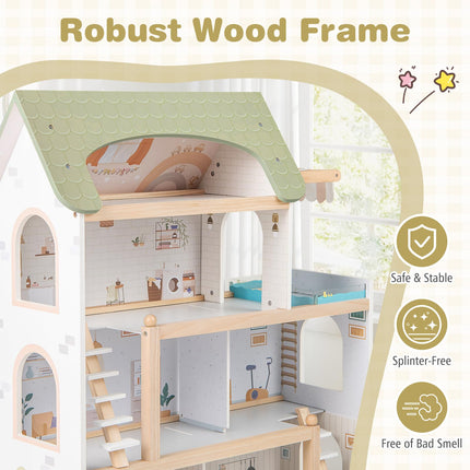 Costzon Wooden Dollhouse Kids DIY Pretend Playhouse