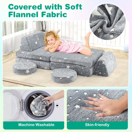 Costzon Kids Couch Set Convertible, Toddler Chair Glow in The Dark, Folding Children Sofa Couch