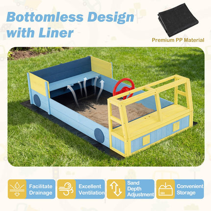 Costzon Sandbox Fir Wood Car-Theme Sand Pit