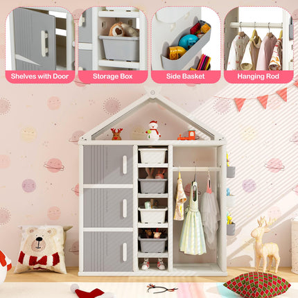 Costzon Kids Costume Storage Closet, Children Pretend Dresser Wardrobe