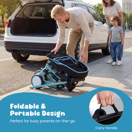 Costzon Kids Tricycle 8-in-1 Folding Toddler Trike  Handle Removable & Adjustable Canopyight