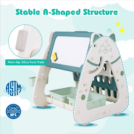 Costzon 3 in 1 Kids Art Easel, Double-Sided Magnetic Dry Erase Board, Adjustable Standing Easel