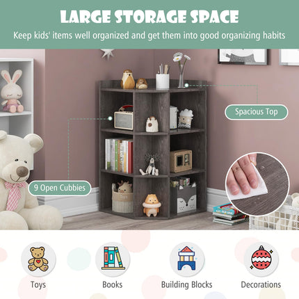 Costzon Kids Corner Toy Storage Organizer, 3-Tier Corner Cabinet w/USB Ports and Outlets, 9 Cubbies for Toys