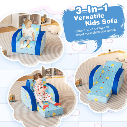 Costzon Kids Couch, 3 in 1 Convertible Flip Open Children's Sofa, Toddler Armrest Chair Bed for Nap, Fold Out Lounger Kids Sofa, Gift for Children