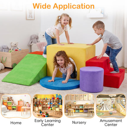 Costzon 6 PCS Foam Climbing Blocks | Velvet Indoor Climb & Crawl Activity Playset