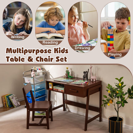 Costzon Kids Desk and Chair Set Wooden Children's School Chair Set