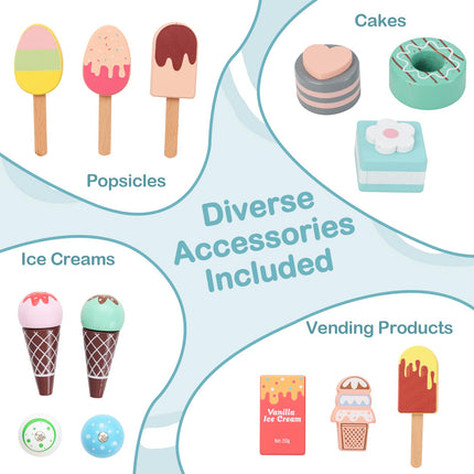 Costzon Ice Cream Cart Playset, Ice Cream Stand Push Cart with Vending Machine