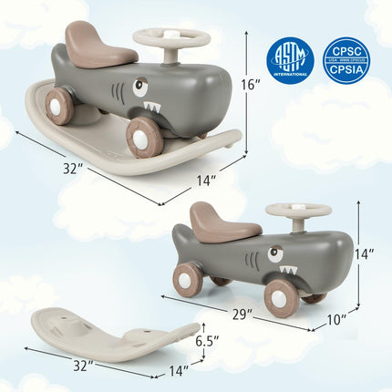 BABY JOY 3 in 1 Rocking Horse, Ride On Push Car for Toddlers, Shark Rocking Sliding Toy Set for Boys Girls
