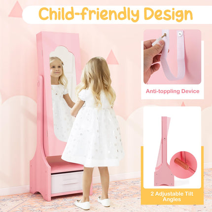 Costzon Kids Vanity & Jewelry Armoire Cabinet, Kids Vanity Table and Chair Set, Makeup Dressing Table