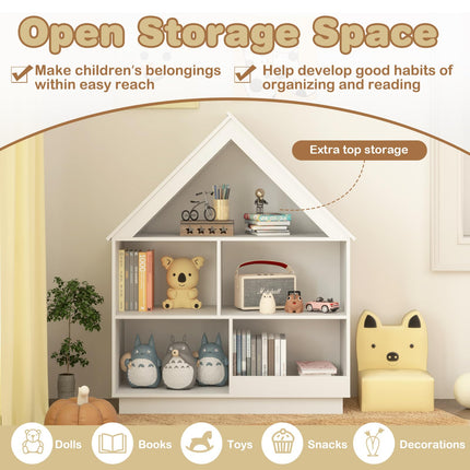 Costzon Kids Dollhouse Bookshelf, 3-Tier Wooden Open Bookcase for Toys and Books