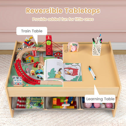 Costzon Train Table 3-in-1 Wooden Activity Table W/ 3 Storage Bins