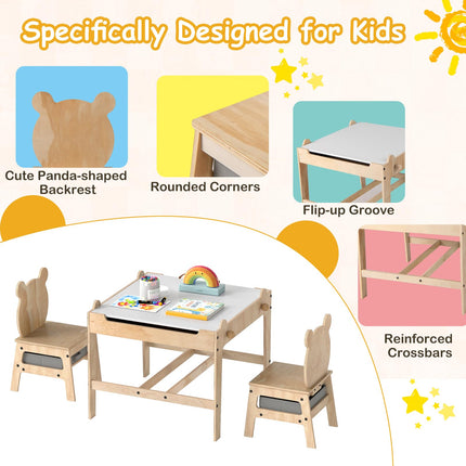 Costzon Kids Table and Chairs 4 in 1 Wooden Activity Desk Set (Bear Shape)