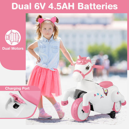 Costzon Ride on Car, 12V Ride on Toys for Toddlers Pony w/Training Wheels. Motorized Play Horse, Kids Car Motorcycle