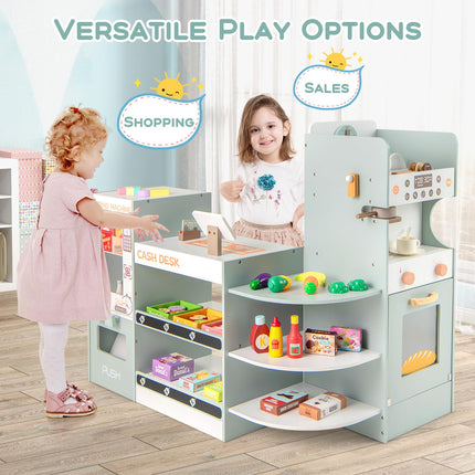 Costzon Kids Grocery Store Playset, Wooden Play Store with Checkout Counter