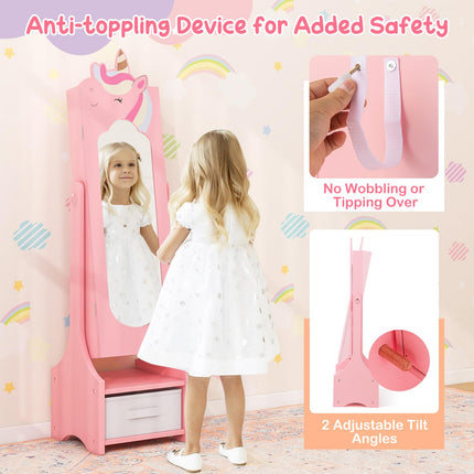 Costzon Kids Vanity & Jewelry Armoire Cabinet, Pretend Play Kids Vanity Table and Chair Set