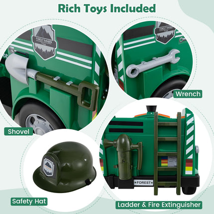 Costzon Ride on Fire Truck 12V Toddler Fire Toy Kids Car w/Shovel & Wrench