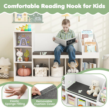 Costzon Kids Bookcase w/Reading Nook 3-in-1 Toy Organizer w/Removable Seat Cushion