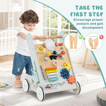 Costzon Wooden Baby Walker Push and Pull Learning Activity Center