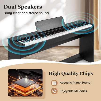 Costzon 88 Key Weighted Keyboard Digital Piano Hammer Action Electric Piano with Furniture Stand, Record and Replay