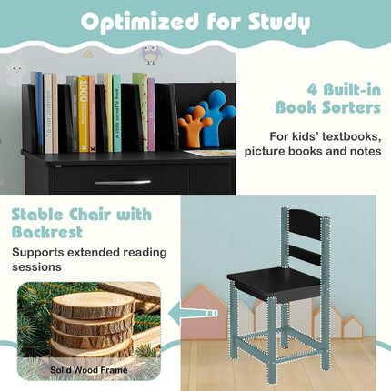 Costzon Kids Desk and Chair Set Wooden Student Study Desk Set