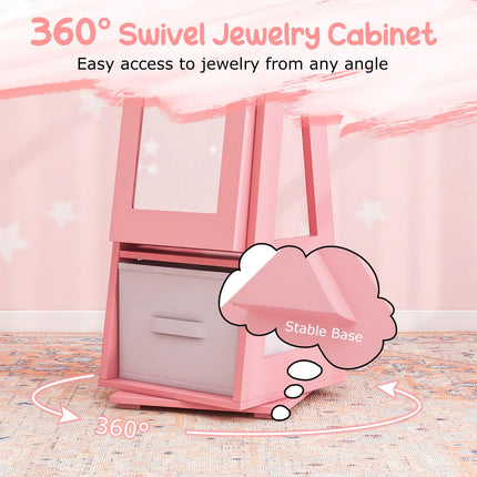 Costzon Kids Vanity & Jewelry Armoire Cabinet, Kids Makeup Vanity Table and Chair Set