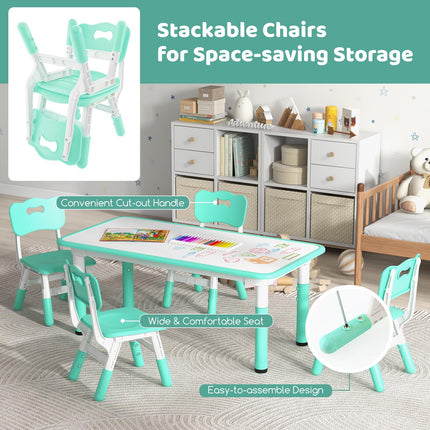 Costzon Kids Table and 4 Chair Set, Height Adjustable Toddler Desk and Chairs, Children Art Study Multi-Activity Table Set