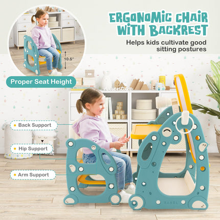 Costzon 4 in 1 Kids Art Easel, Kids Table and Chair Set with Adjustable Whiteboard, Easel for Toddlers