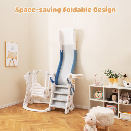 Costzon 4 in 1 Toddler Slide and Swing Set, Rocket Indoor Outdoor Baby Swing w/Slide