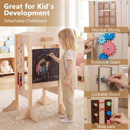 Costzon Foldable Toddler Step Stool Chalkboard & Montessori Games
