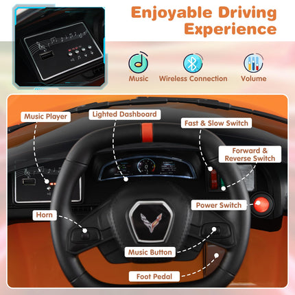 Costzon Ride On Car, Licensed Chevrolet Corvette C8 Kids' Electric Vehicles w/Remote Control,  Kids Car for Boys Girls Aged 3+