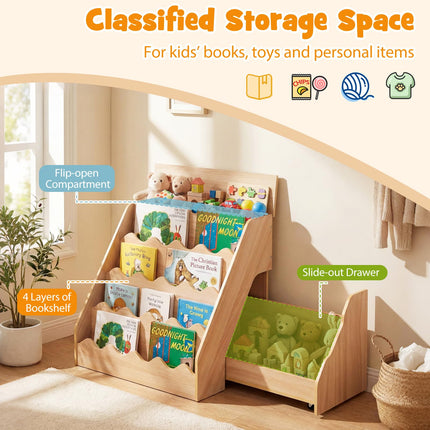 Costzon 2-in-1 Kids Bookshelf 4 Tier Book Shelf Flip-Open Top